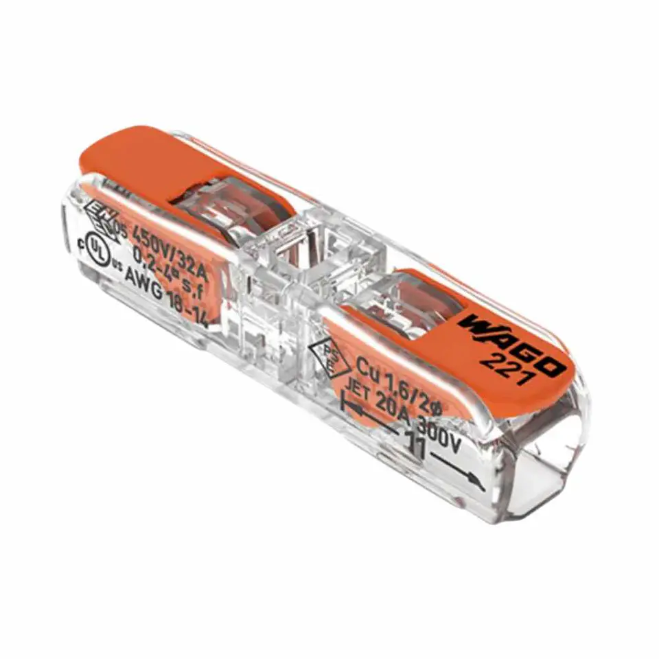 Ligador Rápido C/ Patilha 2 Condutores 0.2-4mm² 60x WAGO 1
