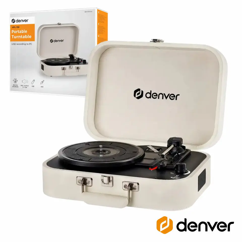 Gira-discos 33/45/78rpm Vintage 2x1w Bege DENVER 1