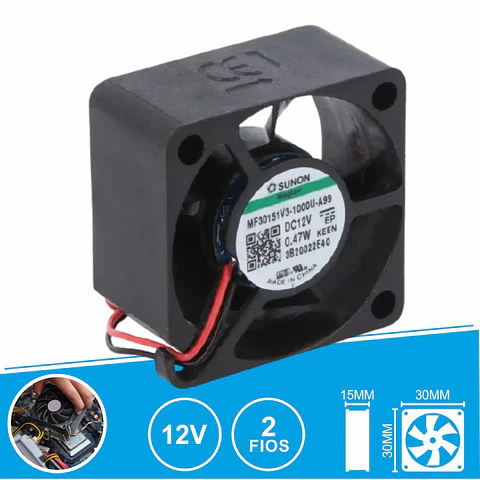 Ventoinha 12VDC 30x30x15mm 2 Fios MF30151V3-1000U-A99 SUNON