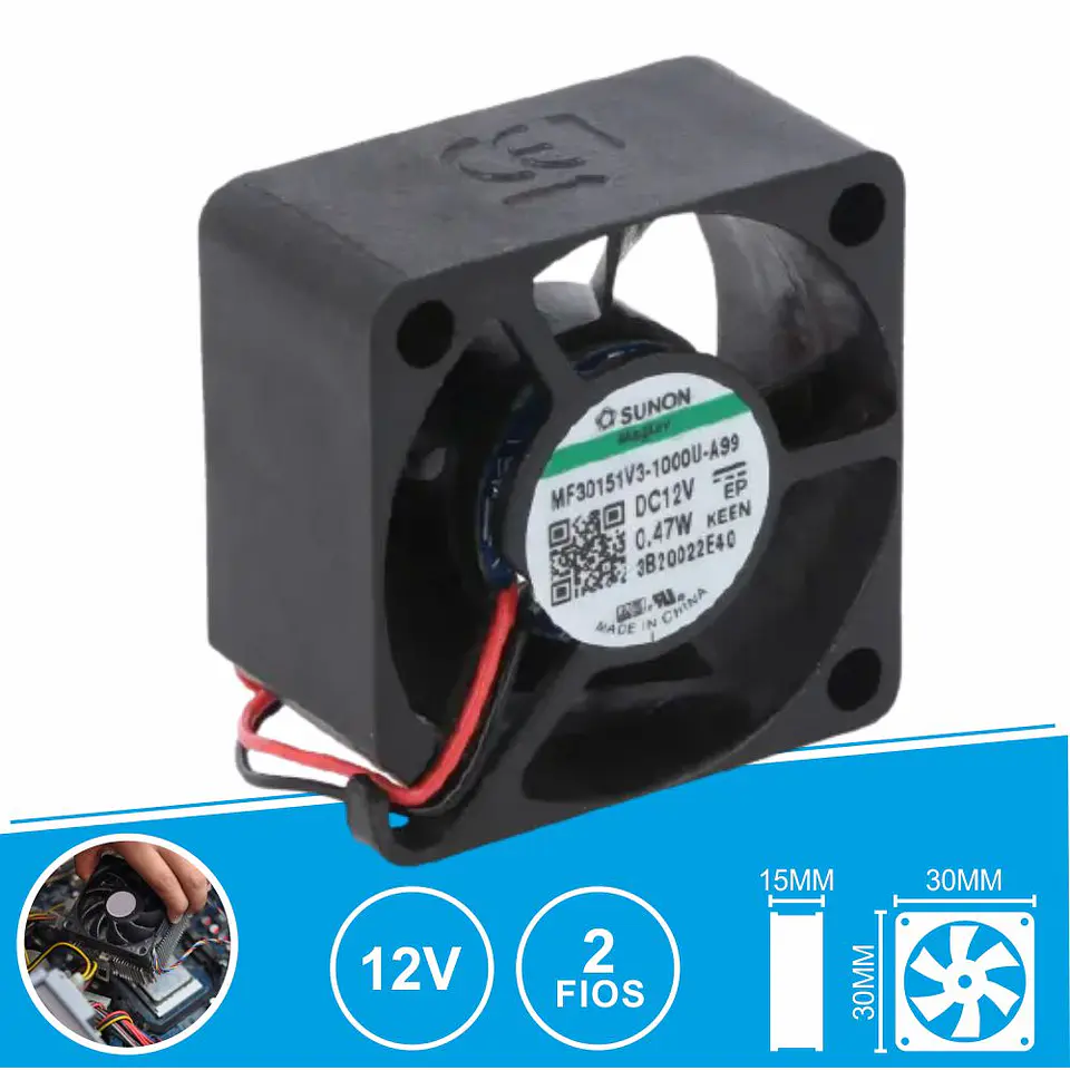 Ventoinha 12VDC 30x30x15mm 2 Fios MF30151V3-1000U-A99 SUNON 1