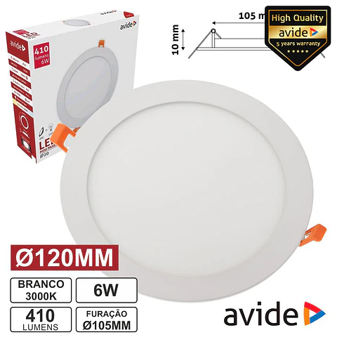 PAINEL LEDS REDONDO 6W 120MM 3000K 410LM AVIDE