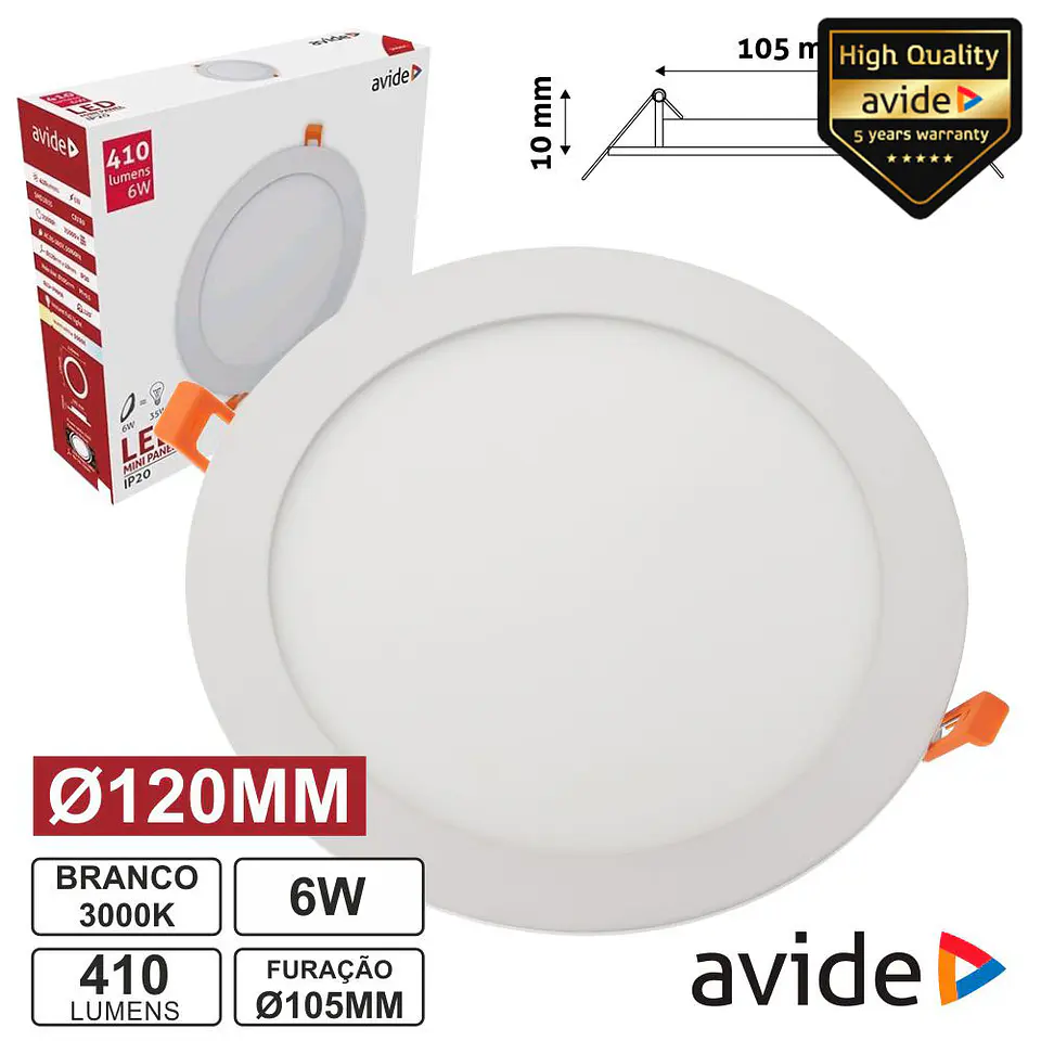 PAINEL LEDS REDONDO 6W 120MM 3000K 410LM AVIDE 1