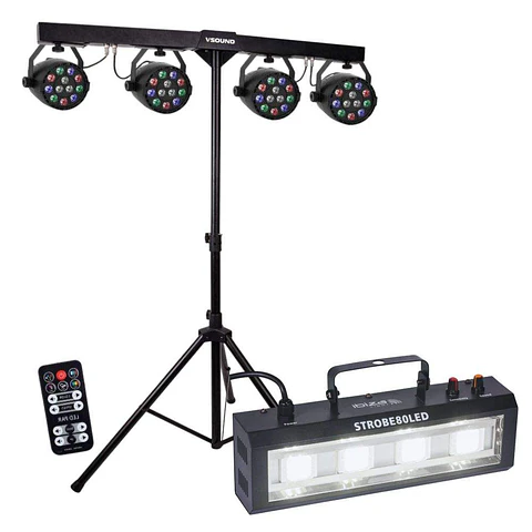 Suporte C/ 4 Projetores PAR + Estroboscópio C/ 4 LEDS COB