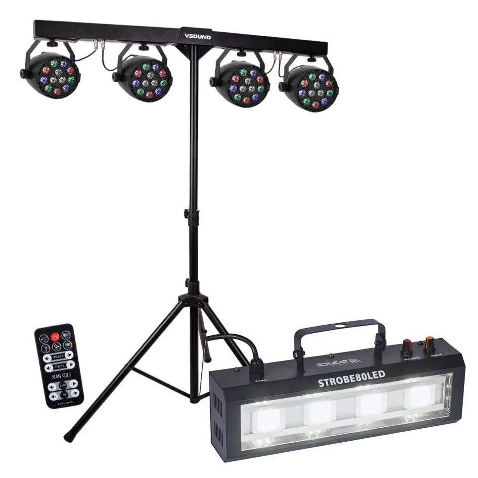 Suporte C/ 4 Projetores PAR + Estroboscópio C/ 4 LEDS COB 1