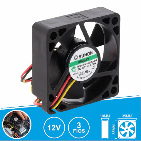 Ventoinha 12VDC 35x35x10mm 3 Fios MF35101V1-1000U-G99 SUNON
