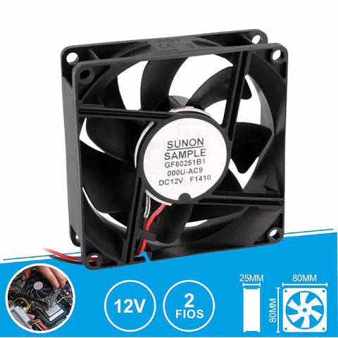 Ventoinha 12VDC 80x80x25mm 2 Fios GF80251B1-000U-AC9 SUNON