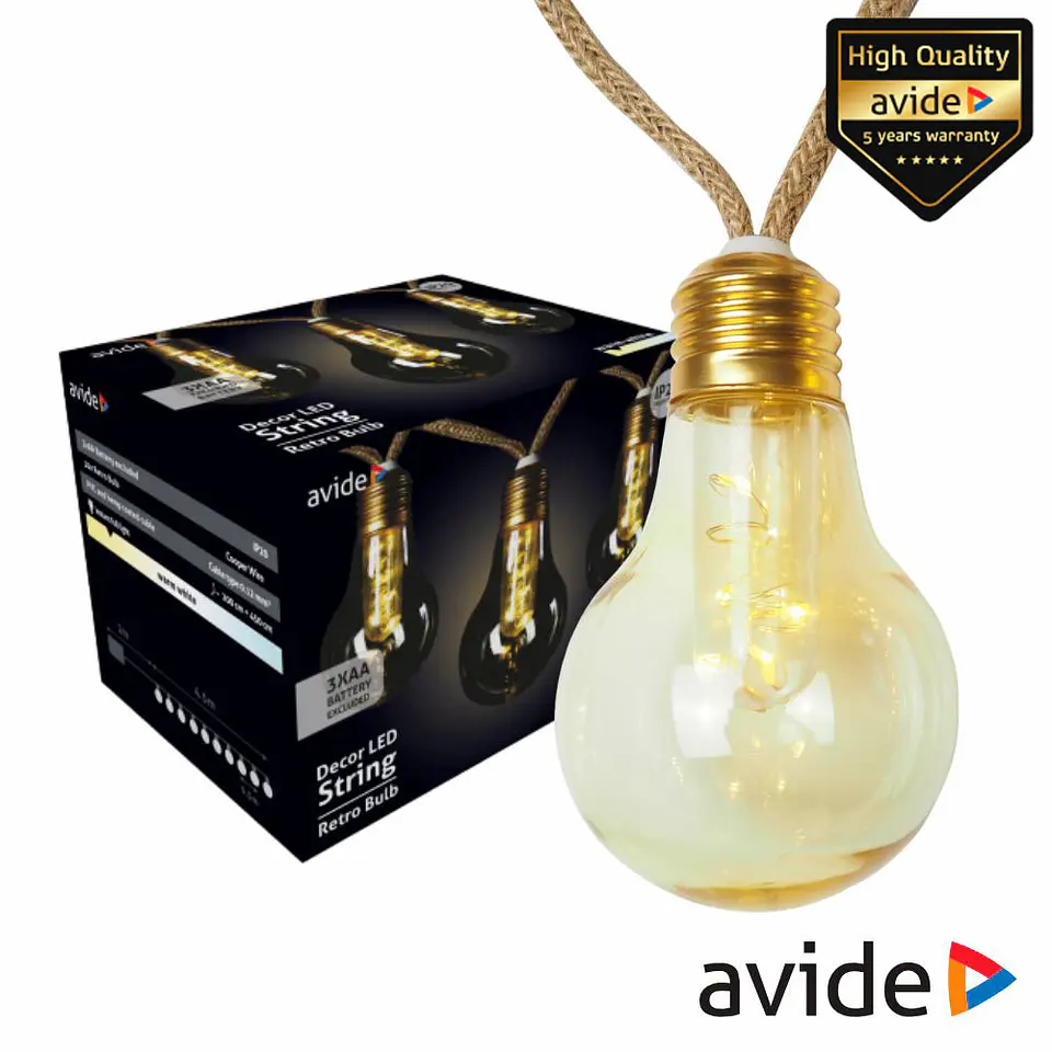 Corrente de Iluminação C/ Lâmpadas Branco Quente 5m AVIDE 1