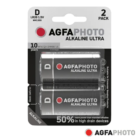 Pilha Alcalina LR20/D 1.5V 2x Blister ULTRA AGFAPHOTO