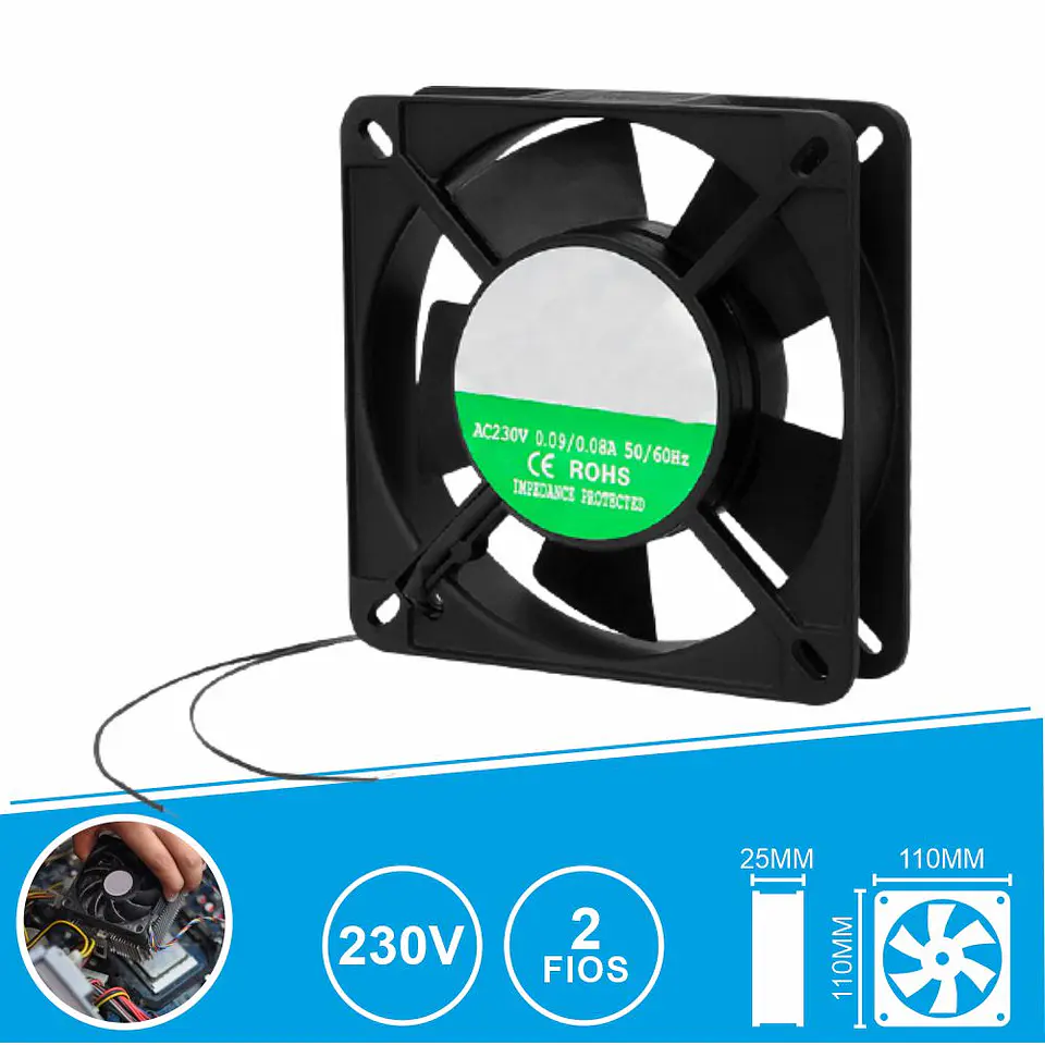 Ventoinha 230V 110x110x25mm 2 Fios 1