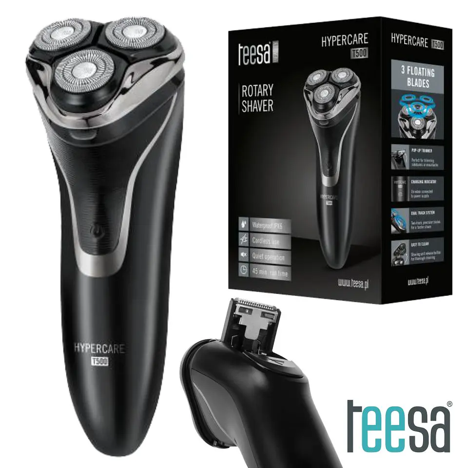 Máquina Barbear Portátil 3W 7200RPM Pilhas IPX6 TEESA 1