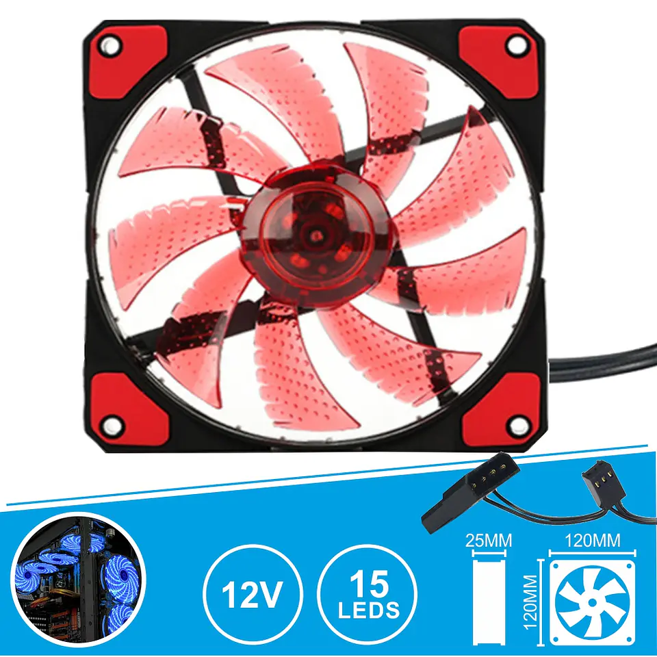 VENTOINHA 12V 120x120x25MM C/ 15 LEDS VERMELHOS 1