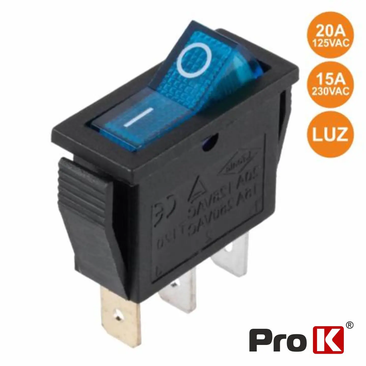 INTERRUPTOR BASCULANTE C/ LUZ 15A-250V SPST ON-OFF  PROK 1