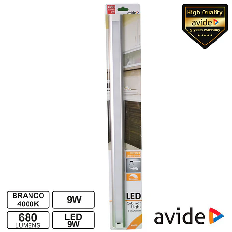 Armadura LED C/ Sensor 9W 2x0.60mm 4000K 680lm AVIDE