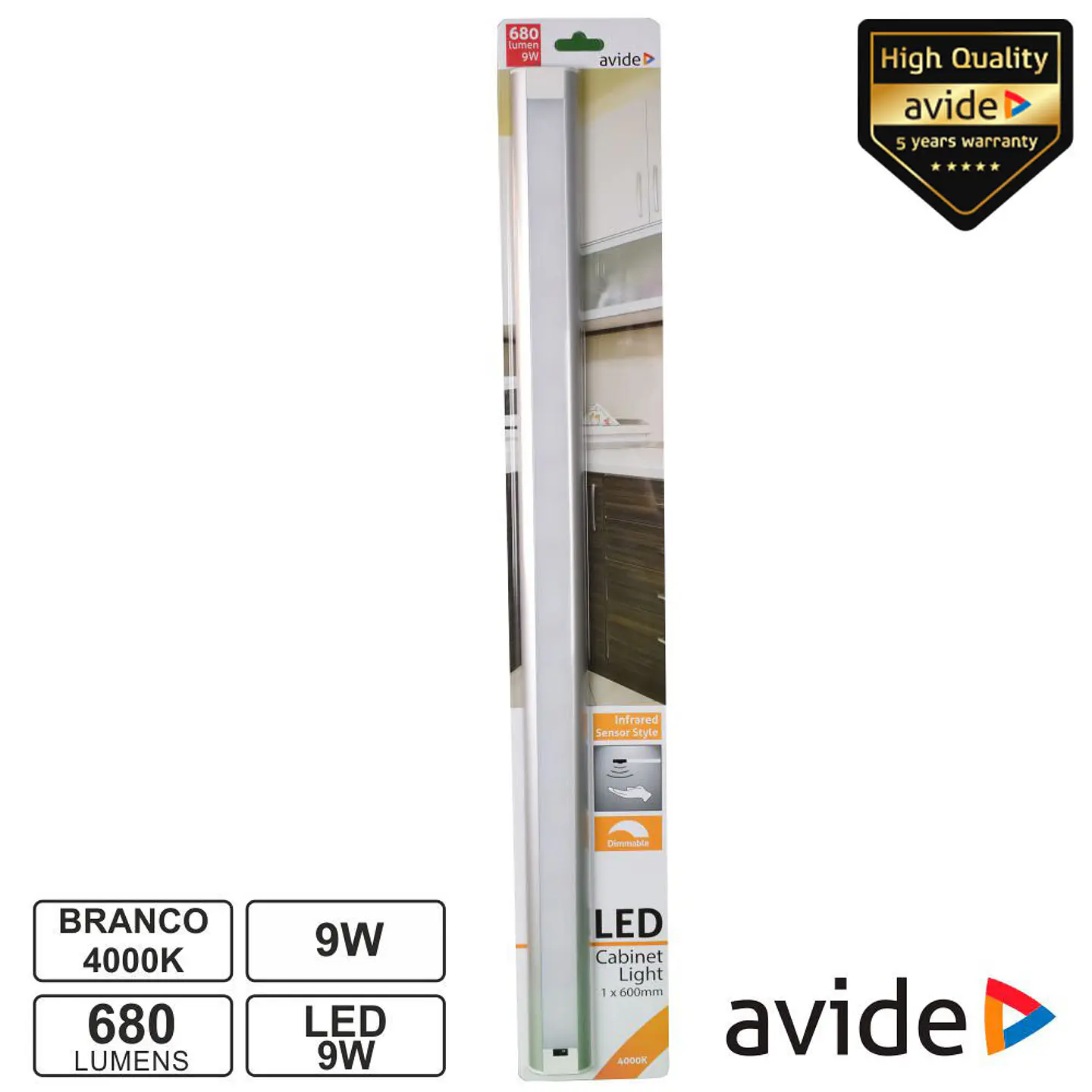 Armadura LED C/ Sensor 9W 2x0.60mm 4000K 680lm AVIDE 1