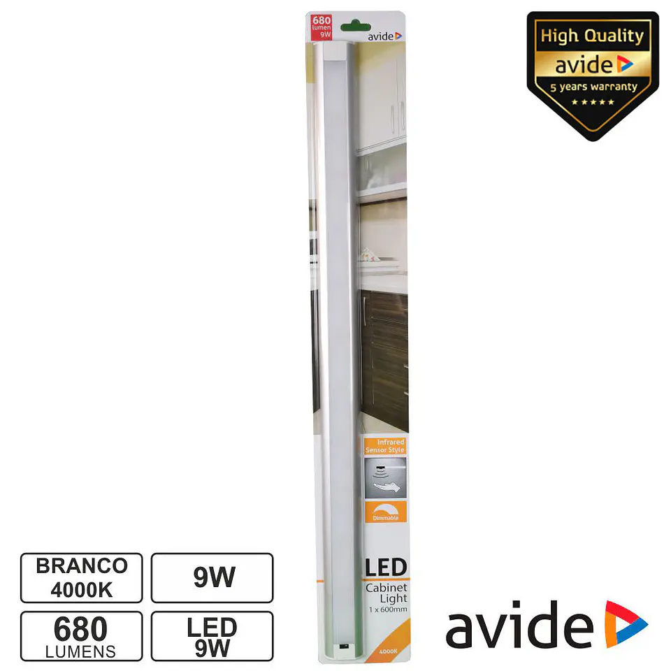 Armadura LED C/ Sensor 9W 2x0.60mm 4000K 680lm AVIDE 1