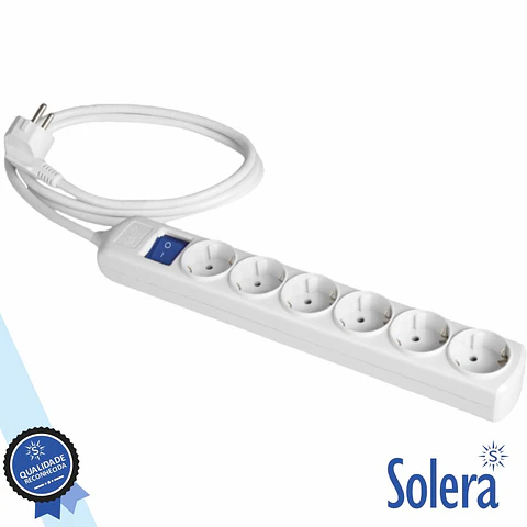 Extensão Elétrica 6x Schuko C/ Interruptor 2M Branco SOLERA