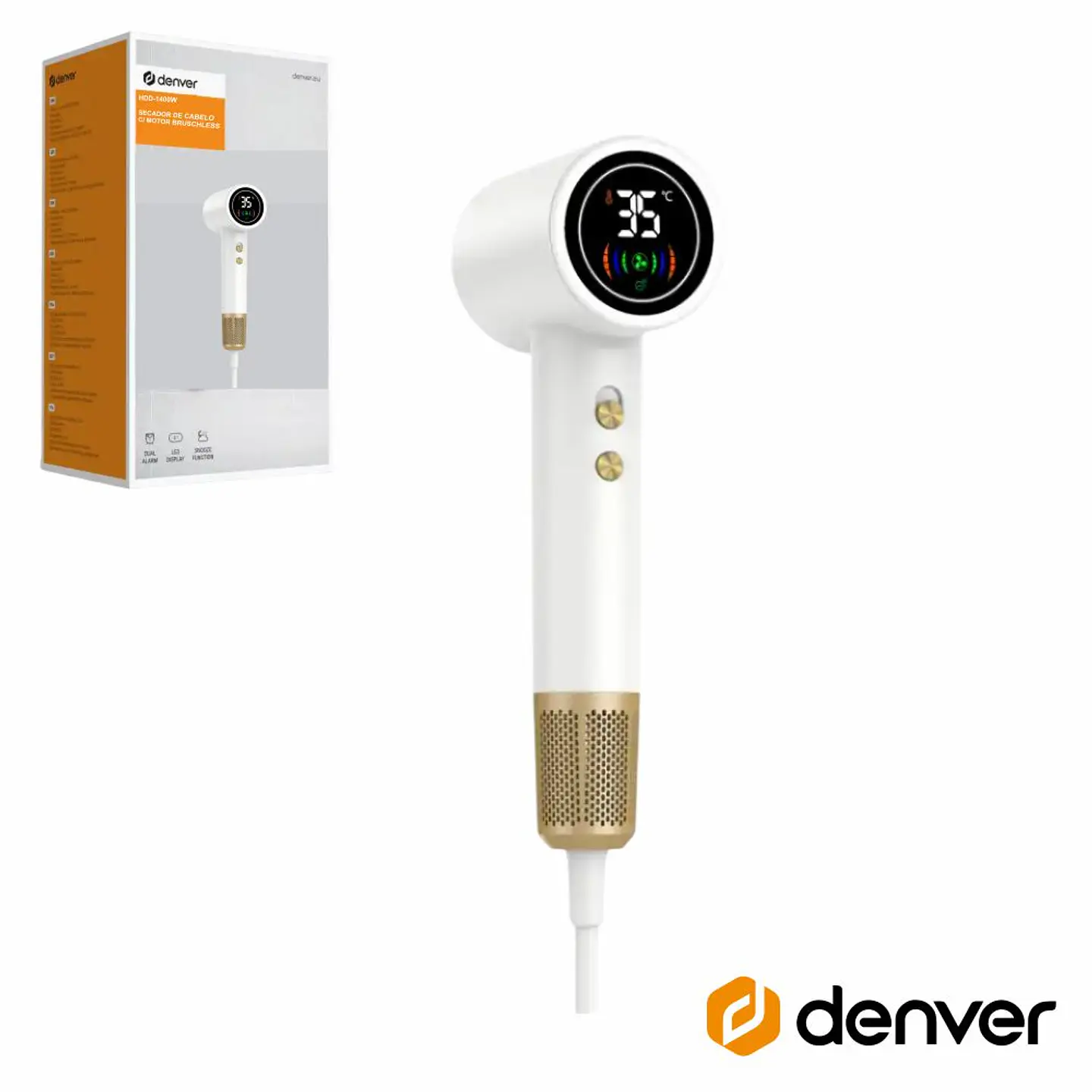 Secador de Cabelo C/ Motor Brushless 1400W Branco DENVER 1