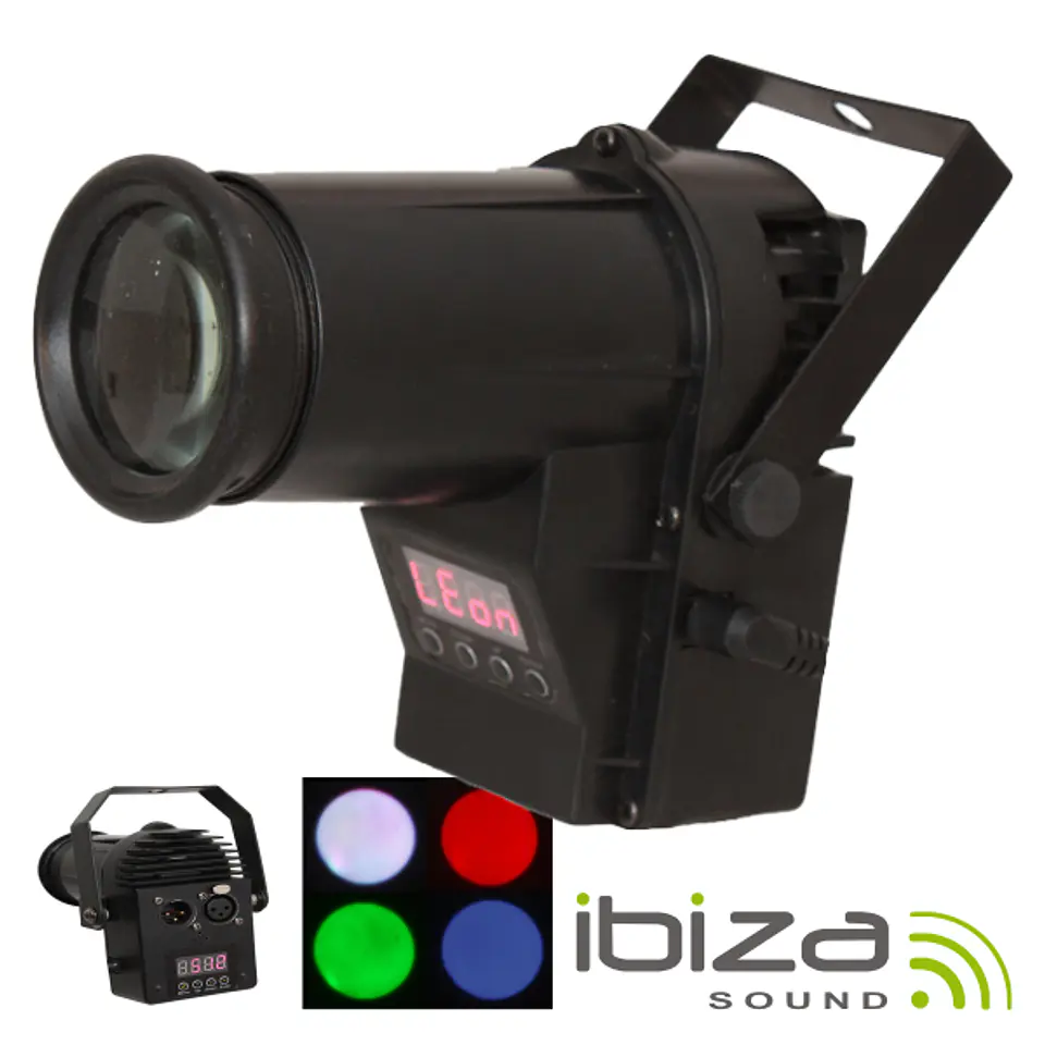 PROJETOR LUZ C/ LED RGBW 10W SPOT DMX MIC IBIZA 1