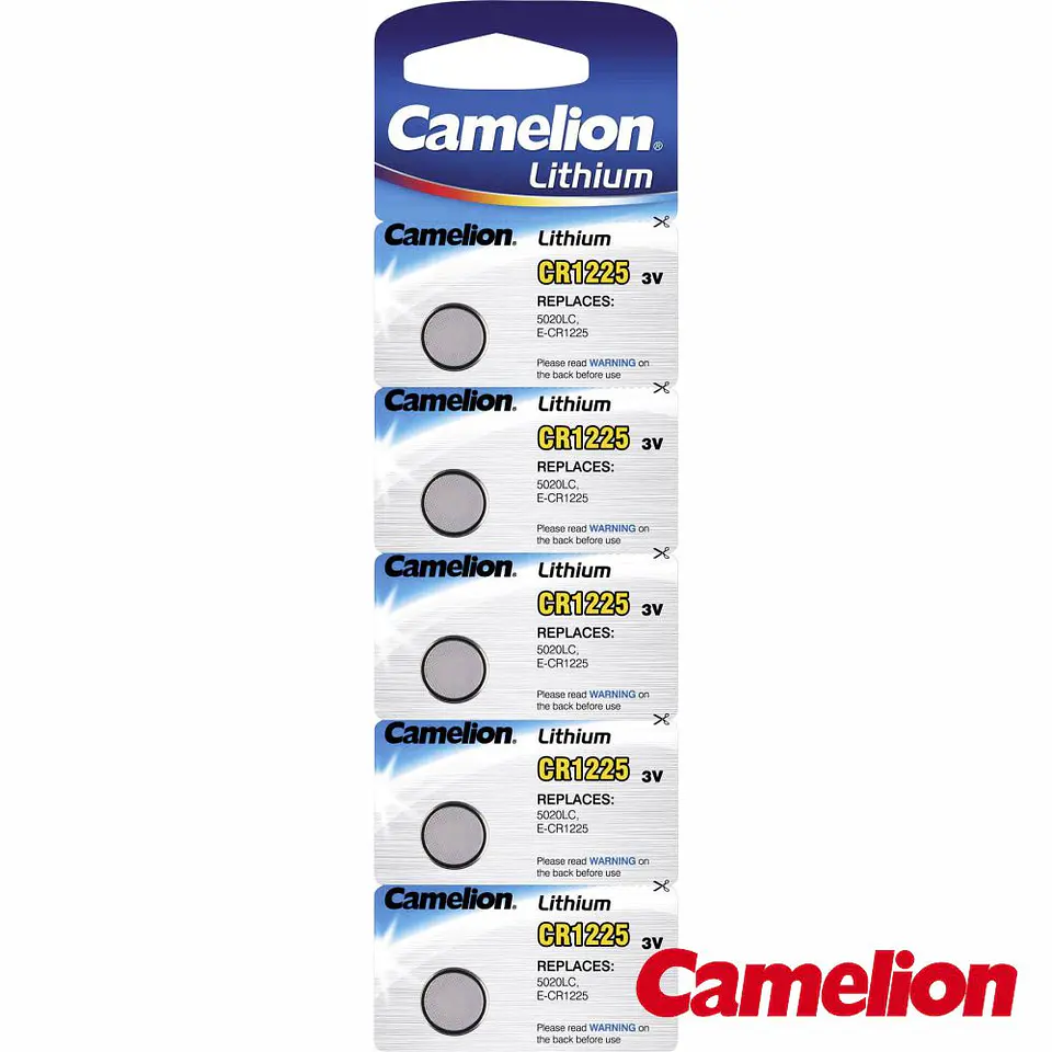 Pilha Lítio Botão CR1225 3V 50mA 5x Blister CAMELION 1