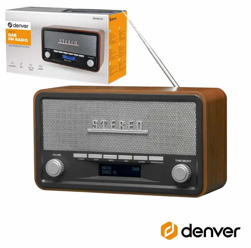 Rádio AM/FM/Bluetooth/ MP3/AUX Vintage DENVER 1
