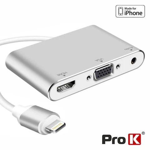 ADAPTADOR IPHONE MACHO / VGA+HDMI+AV PROK