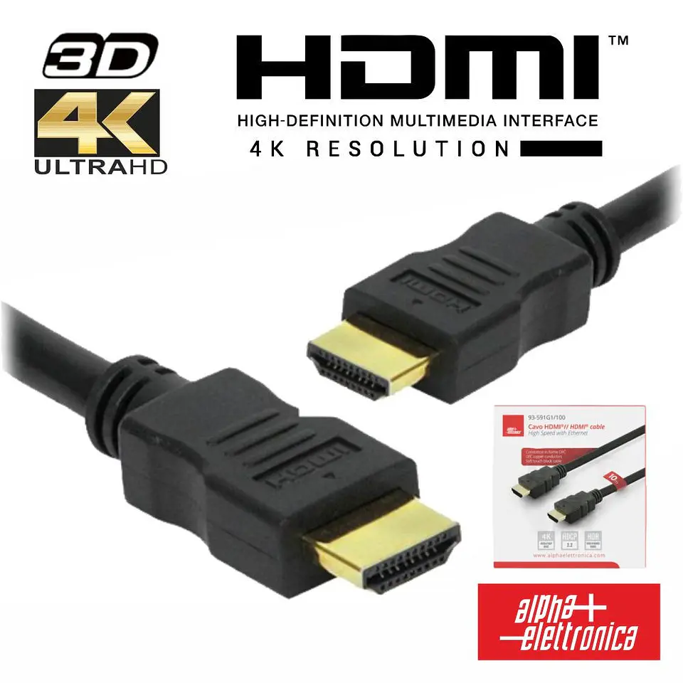 Cabo HDMI Dourado Macho / Macho 2.2 4K Preto 10m ALPHA 1