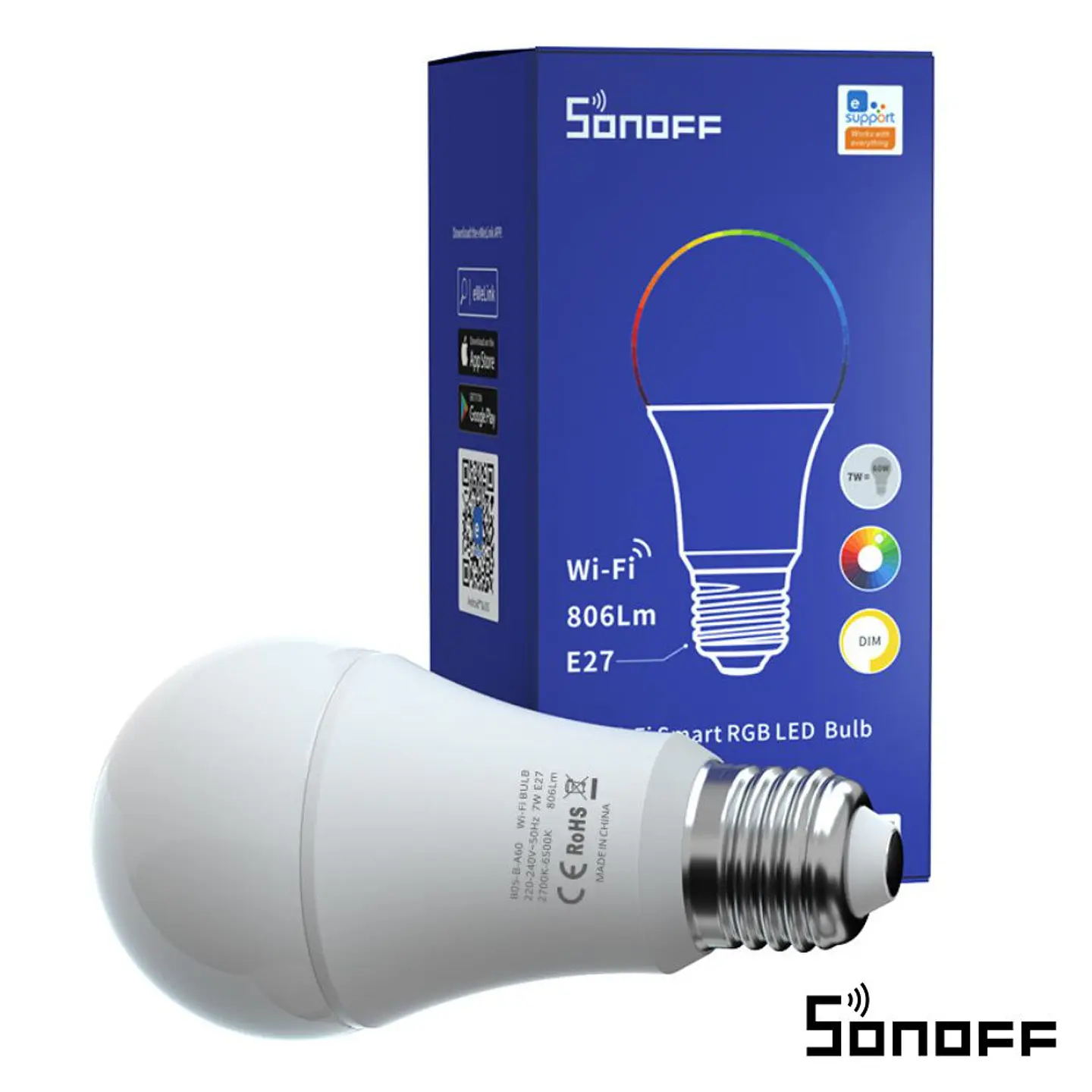 Lâmpada E27 9W 230V 806lm LED Globo RGB WiFi SONOFF 1
