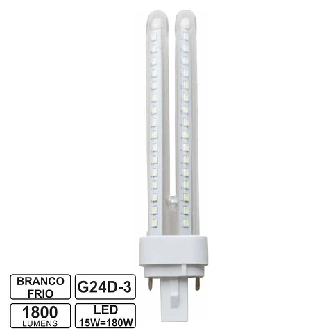 Lâmpada G24 15W=180W 230V LED 6400K 1800lm