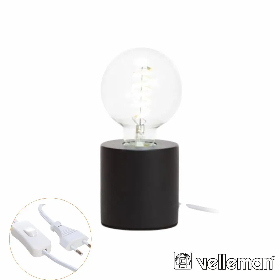 Candeeiro Mesa 1X E27 60W 90x90mm 1.5M Preto VELLEMAN 1