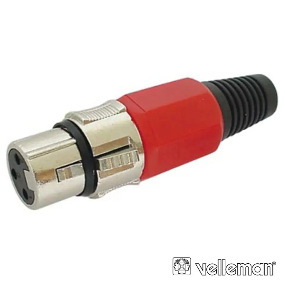 FICHA XLR 3P FÊMEA VERMELHA NIQUELADA 1