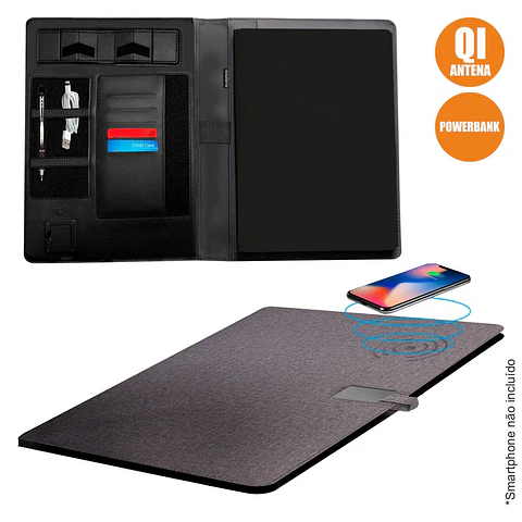 PASTA ORGANIZADORA C/ POWERBANK E CARREGADOR INDUÇÃO
