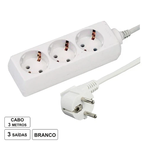 TOMADA ELÉTRICA C/ 3 SAÍDAS 3M BRANCO