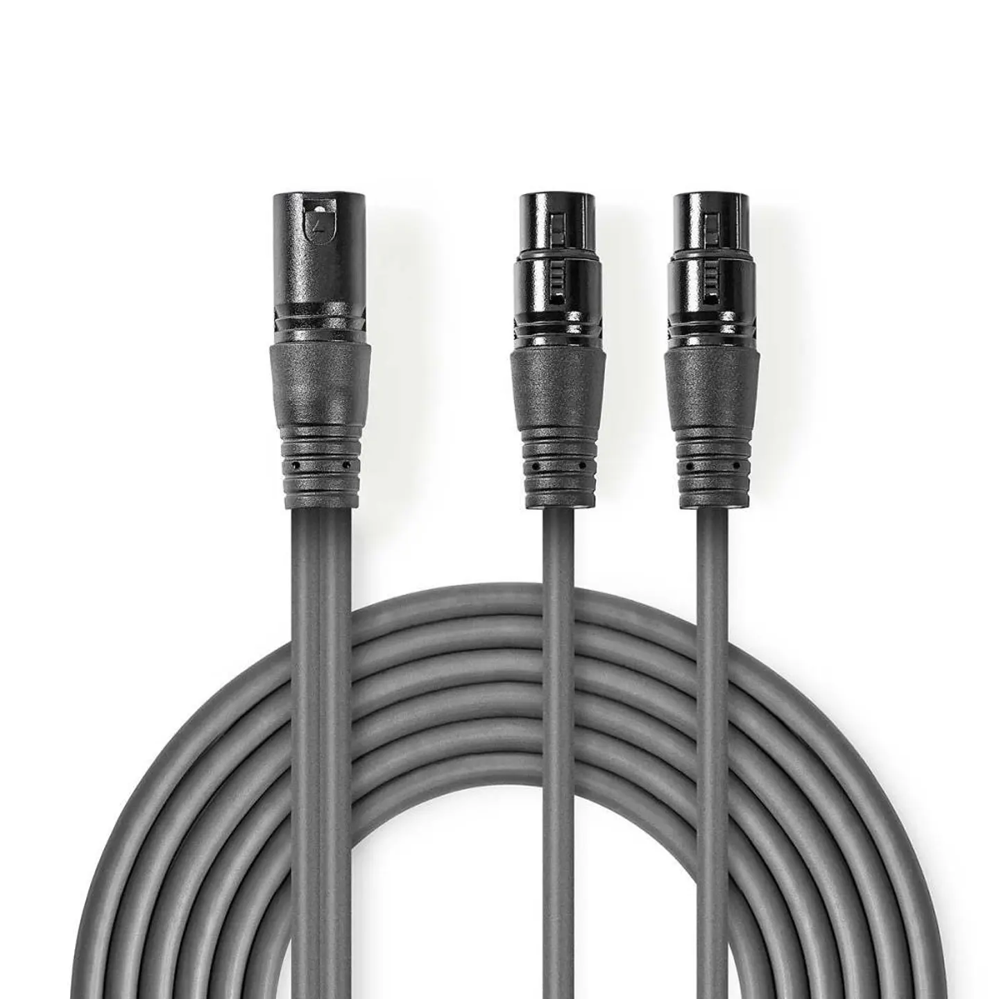 Cabo 2x XLR 3P Fêmea / XLR 3P Macho 1.5m Cinzento 1