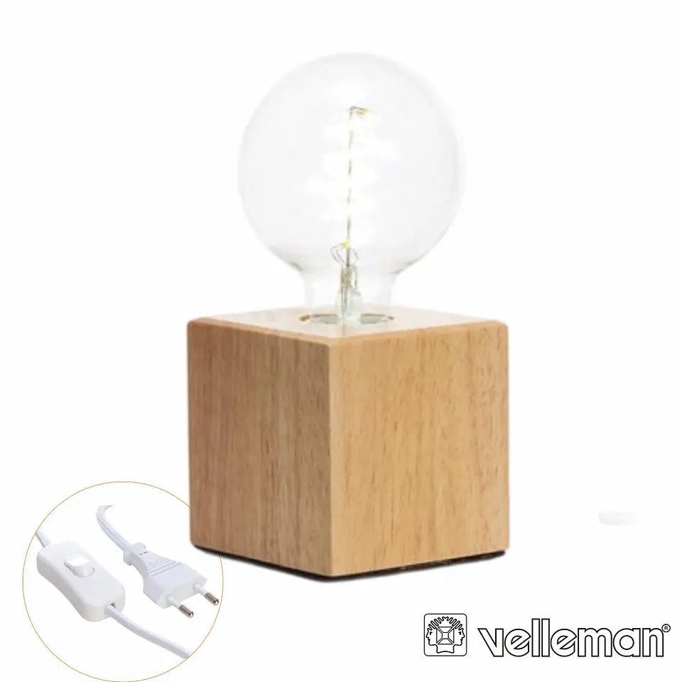 Candeeiro Mesa 1X E27 60W Carvalho 90x90mm 1.5M VELLEMAN 1