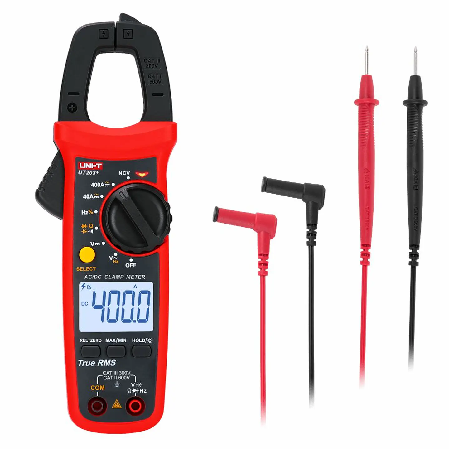 Pinça Amperimétrica Digital 400A 600V 40MOhm NCV T-RMS UNI-T 1