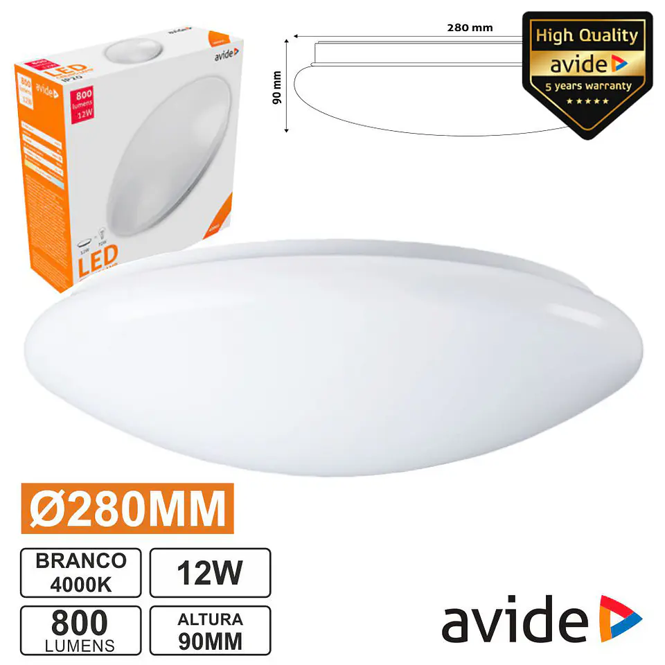 PAINEL LED REDONDO APLIQUE 12W 280MM 4000K 800LM AVIDE 1