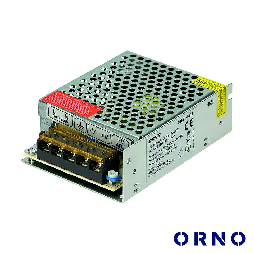 Fonte De Alimentação Industrial 12V 60W 5A ORNO 1