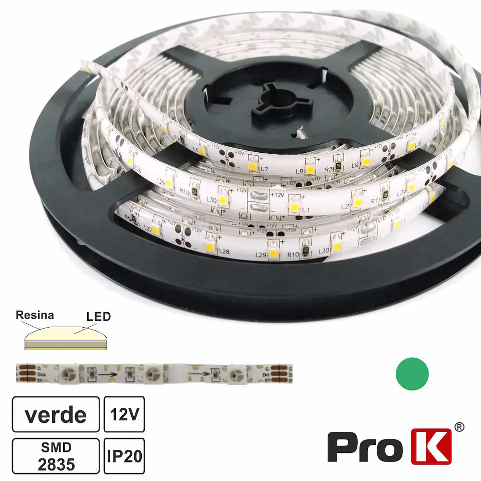 Fita 300 LEDS 2835 Impermeável Verde 12V 5m PROK 1