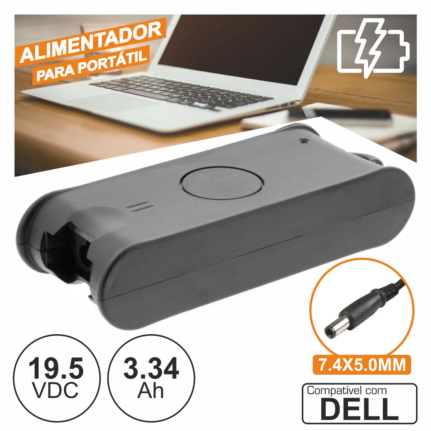 ALIMENTADOR P/ DELL 19.5V 3.34A 65W 7.4X5.0MM 1