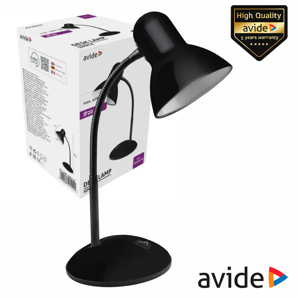 Candeeiro Secretária E27 40W IP20 Preto AVIDE 1