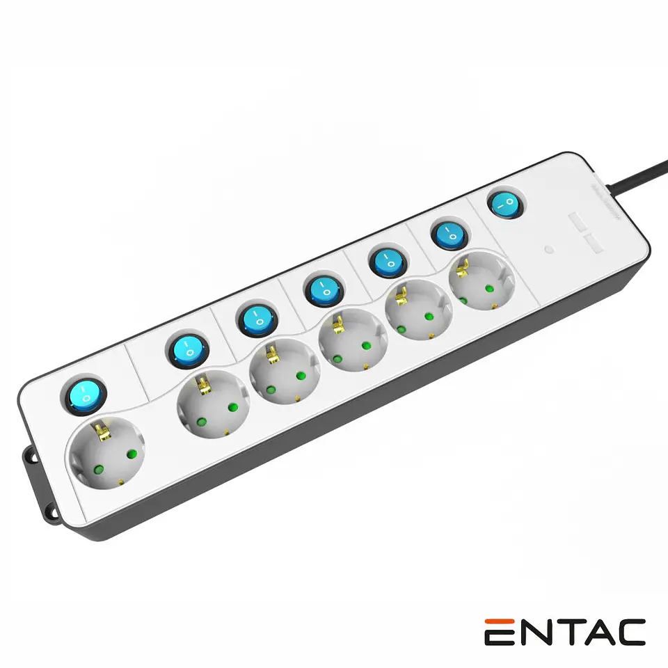 Extensão Elétrica 6x Schuko C/ Interruptores 1.5m ENTAC 1
