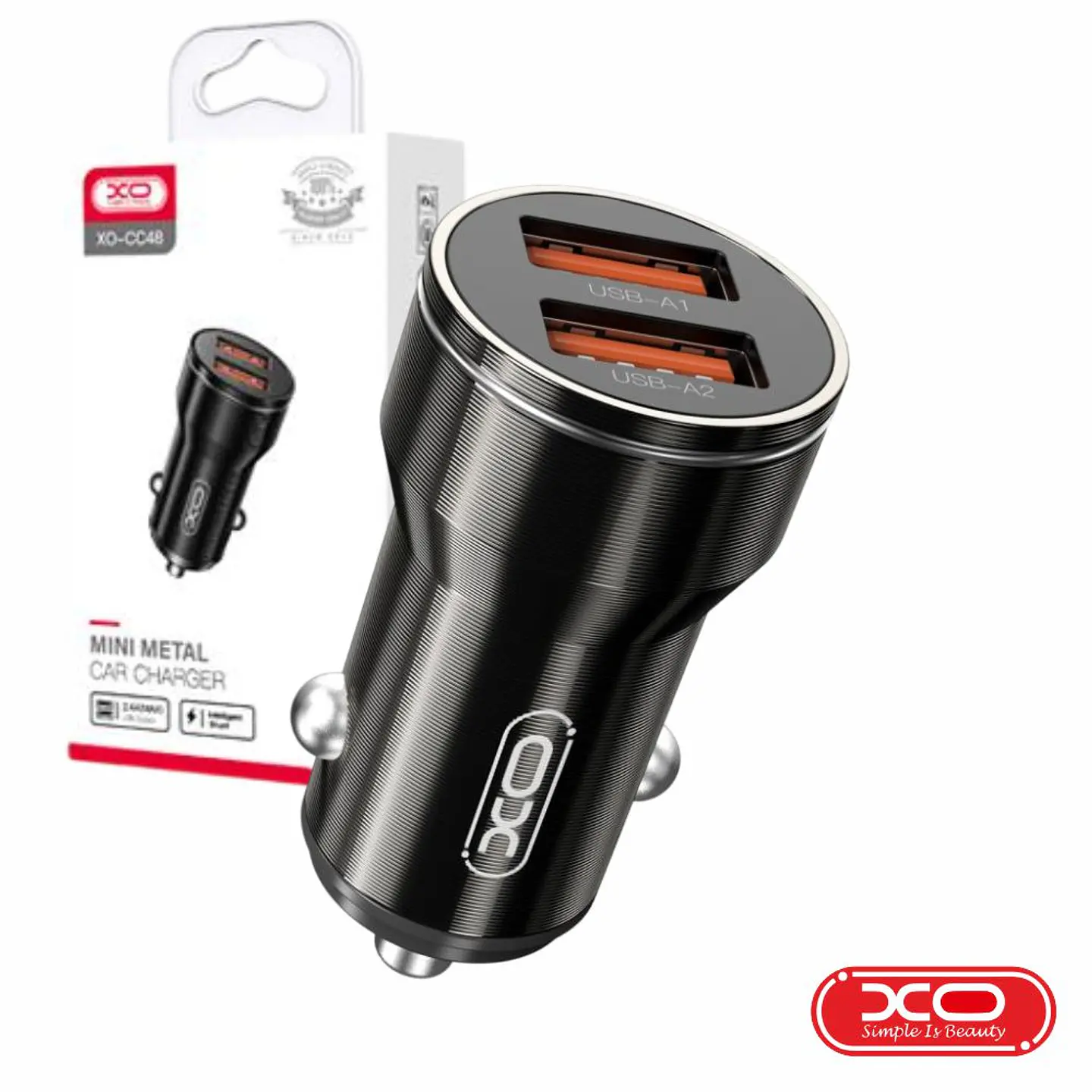Adaptador Isqueiro 2x USB-A 2.4A Preto XO 1
