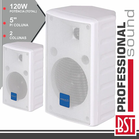 CONJUNTO 2 COLUNAS 2 VIAS 5" 120W BRANCAS ABS BST
