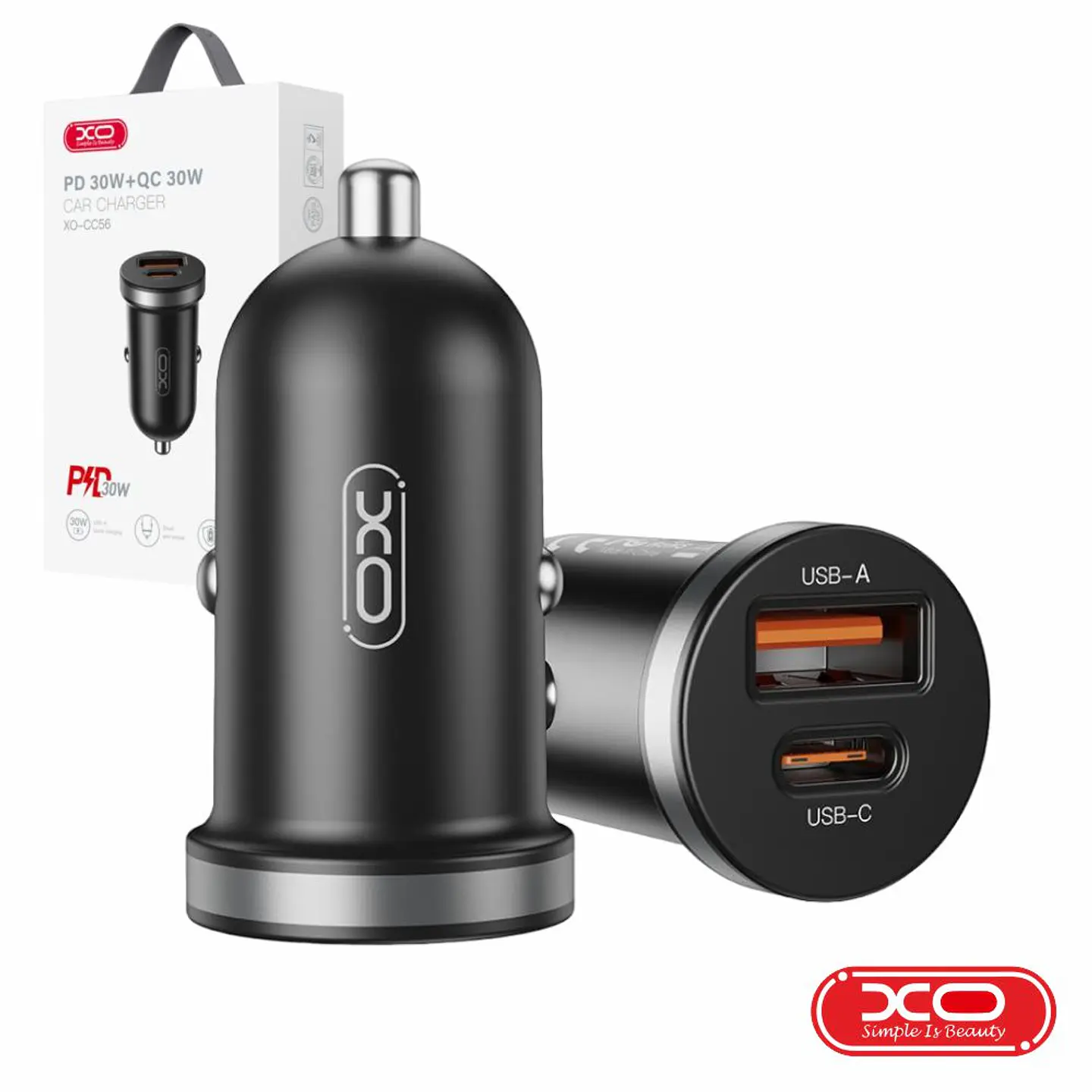 Adaptador Isqueiro USB-A PD 3.0 / USB-C 30W XO 1