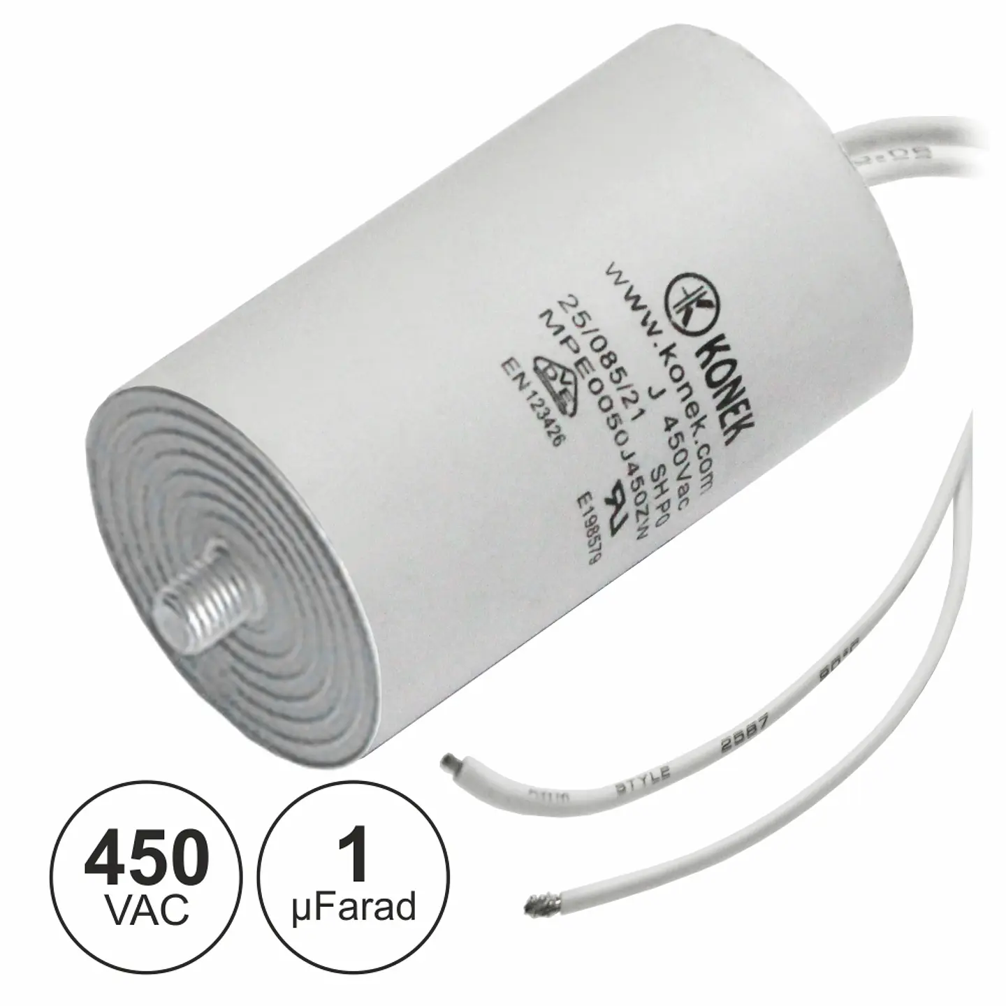 CONDENSADOR ARRANQUE 1uF 450V + TERRA C/ FIOS 1