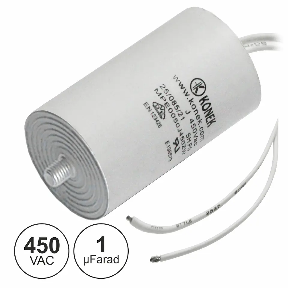 CONDENSADOR ARRANQUE 1uF 450V + TERRA C/ FIOS 1
