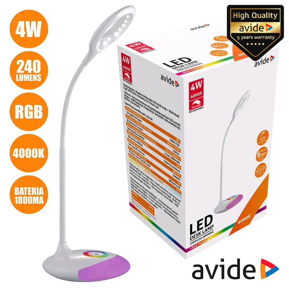 CANDEEIRO DECORATIVO LED DIMÁVEL BAT 4000K+RGB 240LM AVIDE 1