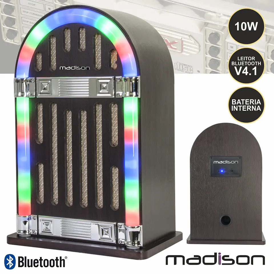 JUKEBOX C/ LEITOR BLUETOOTH BAT 10W 1