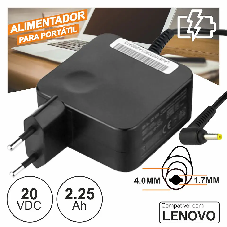 Alimentador P/ Lenovo 20V 4.5A 90W 4.0x1.7mm 1