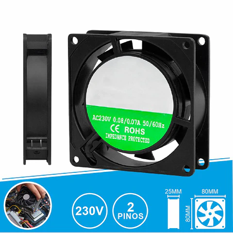 Ventoinha 230V 80x80x25mm 2 Pinos